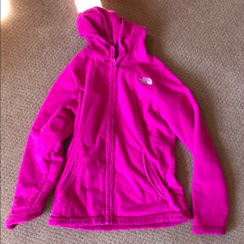 North face hot pink fleece hooded jacket
